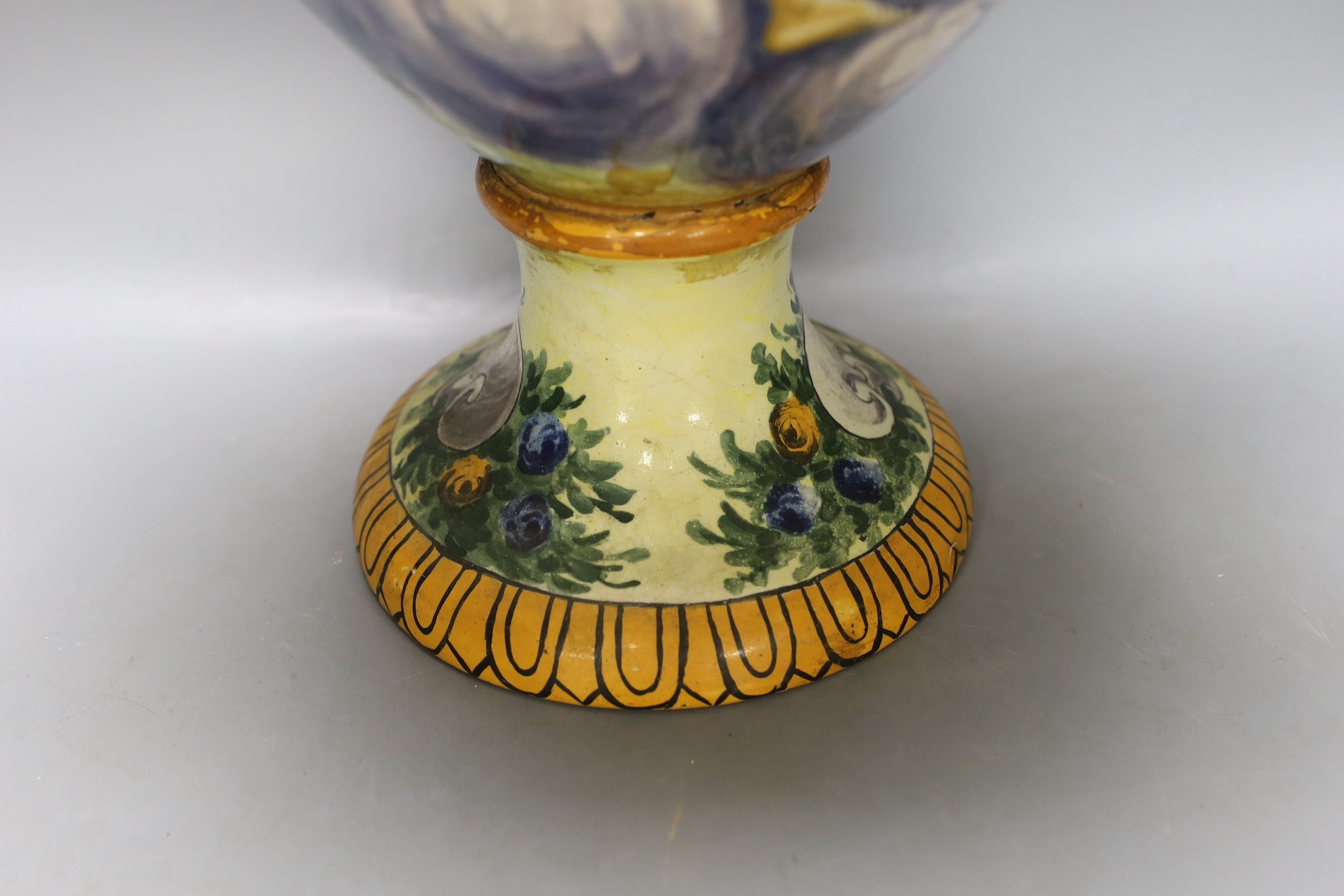 A 20th century Italian maiolica 2 handled urn, 53cm